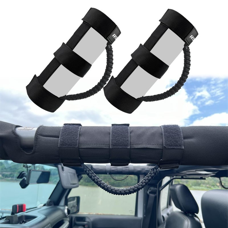 ROMASO Roll Bar Grab Handle for Jeep Wrangler,Grab Handle for Jeep Wrangler YJ TJ JK JL&Gladiator JT 1986-2025,Paracord Handles,Black,Pack of 2 - Image 2
